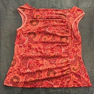Paisley / floral print sleeveless top with ruching size small to medium